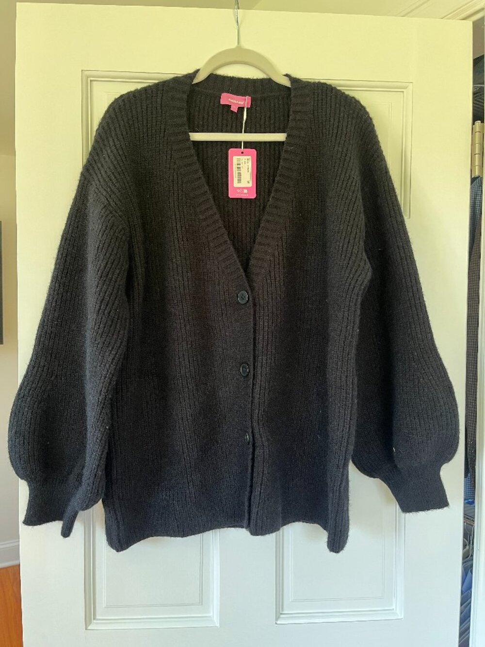 EDIKTED Mathilde Black Oversized V-Neck Puff Sleeve Cardigan NWT - Medium